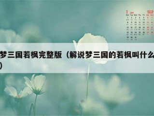 梦三国若枫完整版（解说梦三国的若枫叫什么）