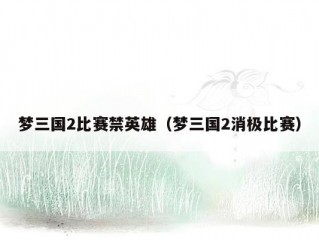 梦三国2比赛禁英雄（梦三国2消极比赛）