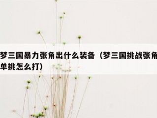 梦三国暴力张角出什么装备（梦三国挑战张角单挑怎么打）