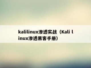 kalilinux渗透实战（Kali linux渗透黑客手册）