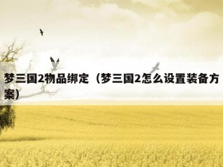 梦三国2物品绑定（梦三国2怎么设置装备方案）