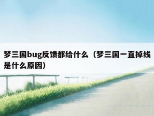 梦三国bug反馈都给什么（梦三国一直掉线是什么原因）