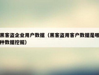 黑客盗企业用户数据（黑客盗用客户数据是哪种数据挖掘）